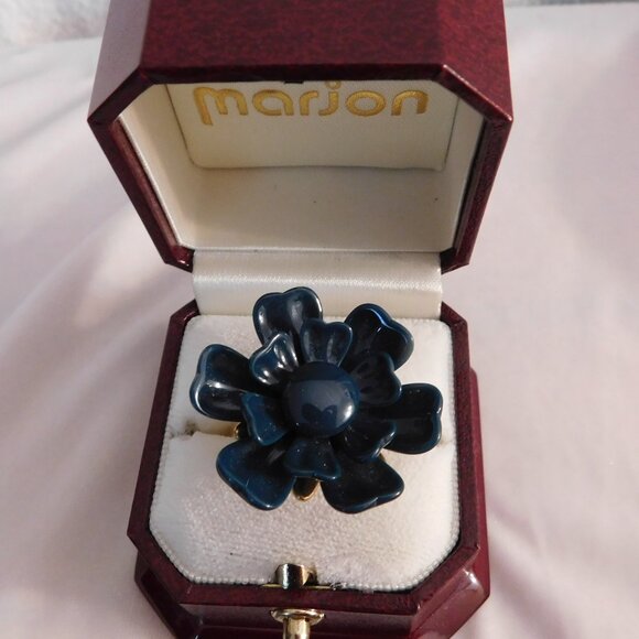 Ladies Pilgrim Navy Flower Designed Ring - Picture 1 of 6